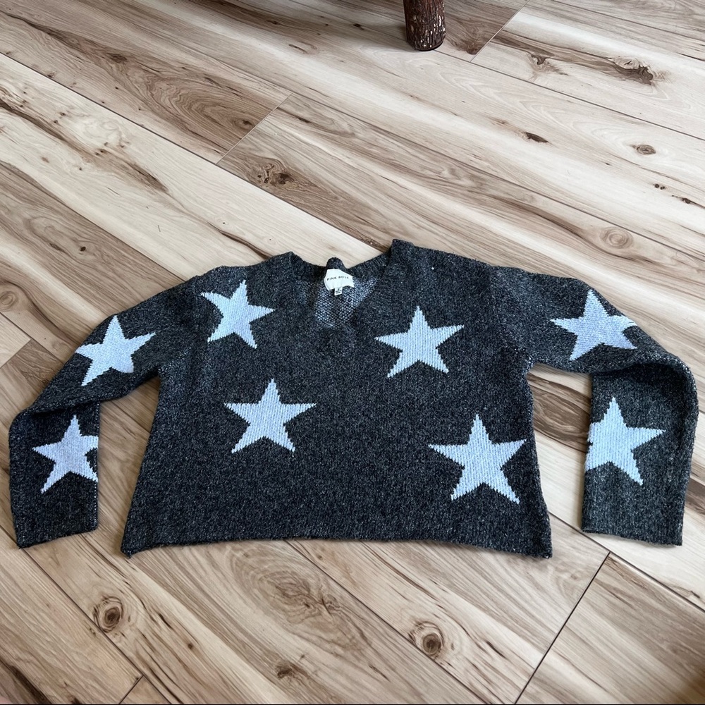 Cozy Girl Vibes Grey Sweater with Baby Blue Stars